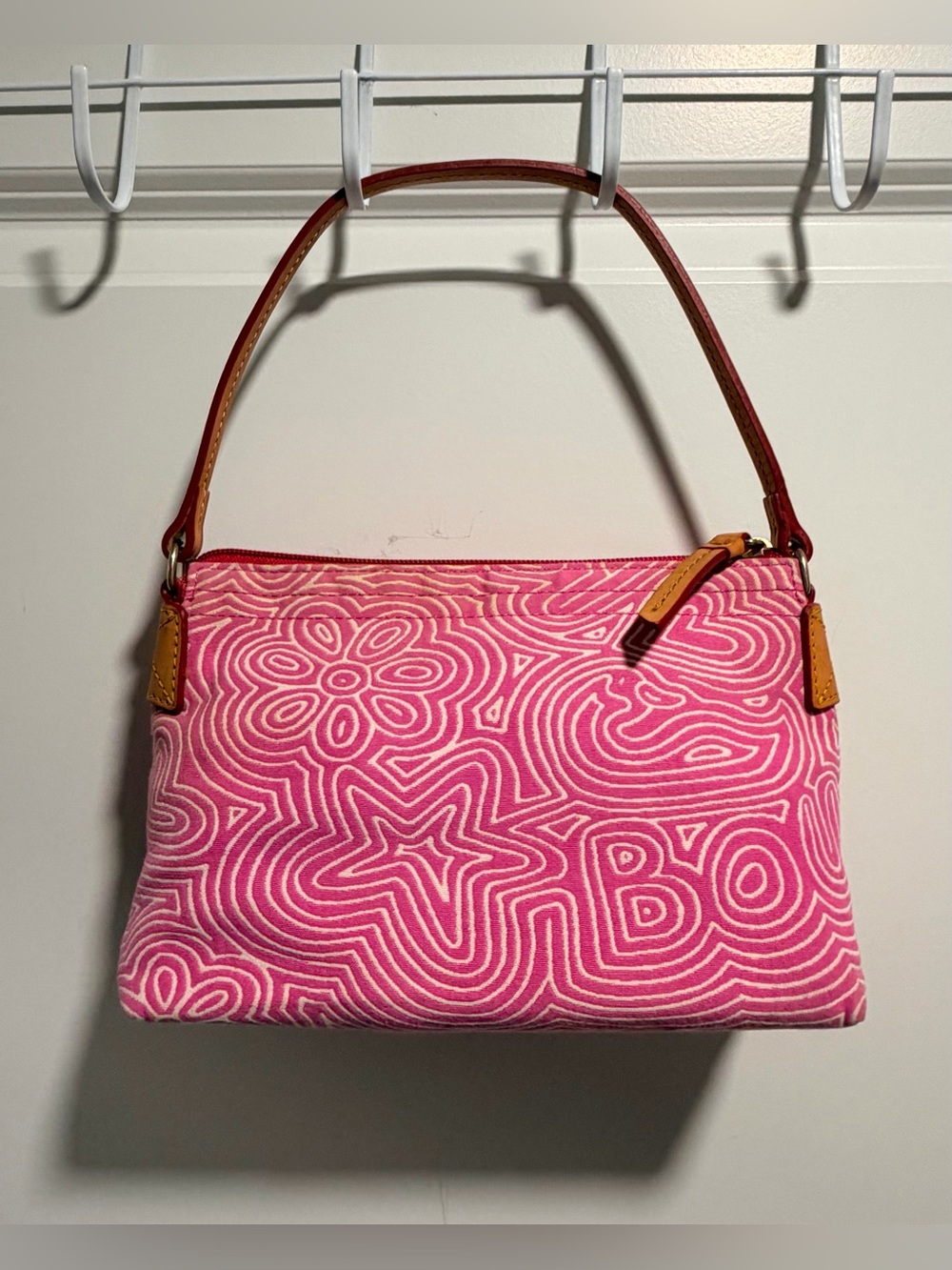 Vintage Dooney & Bourke Y2K Pink Doodle Swirl Embroidered Mini Shoulder Bag
